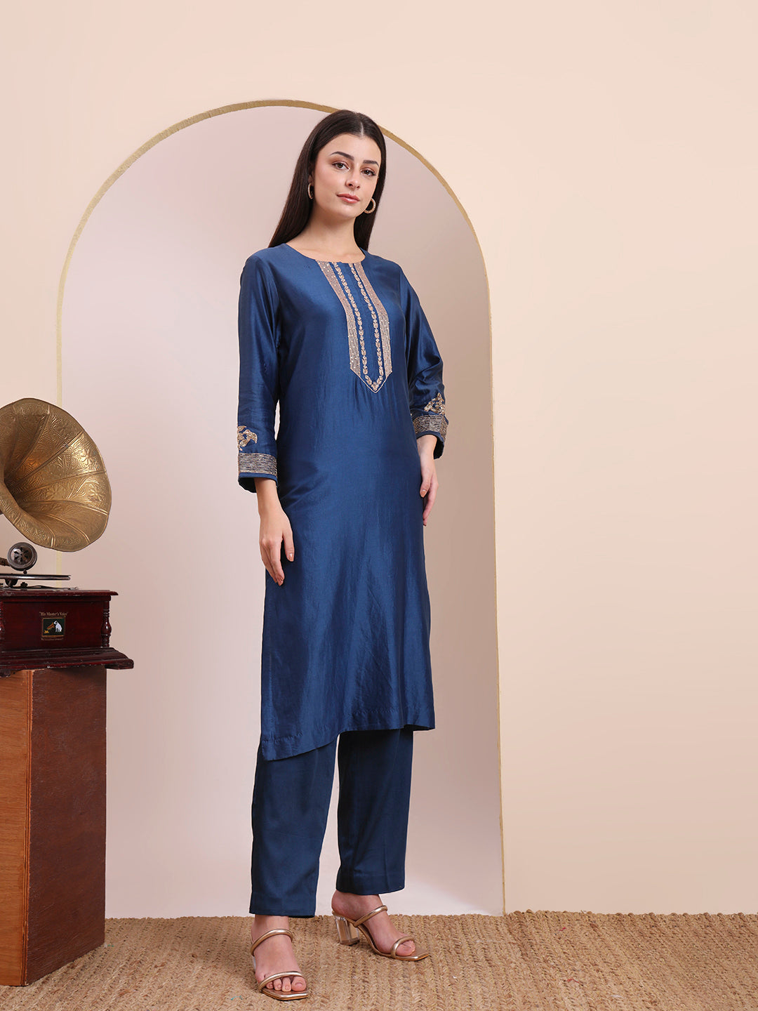 Midnight Blue Sequin & Thread Work Kurta Set