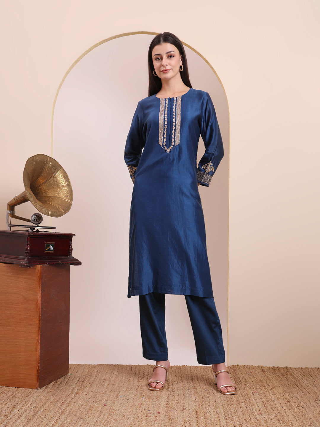 Midnight Blue Sequin & Thread Work Kurta Set
