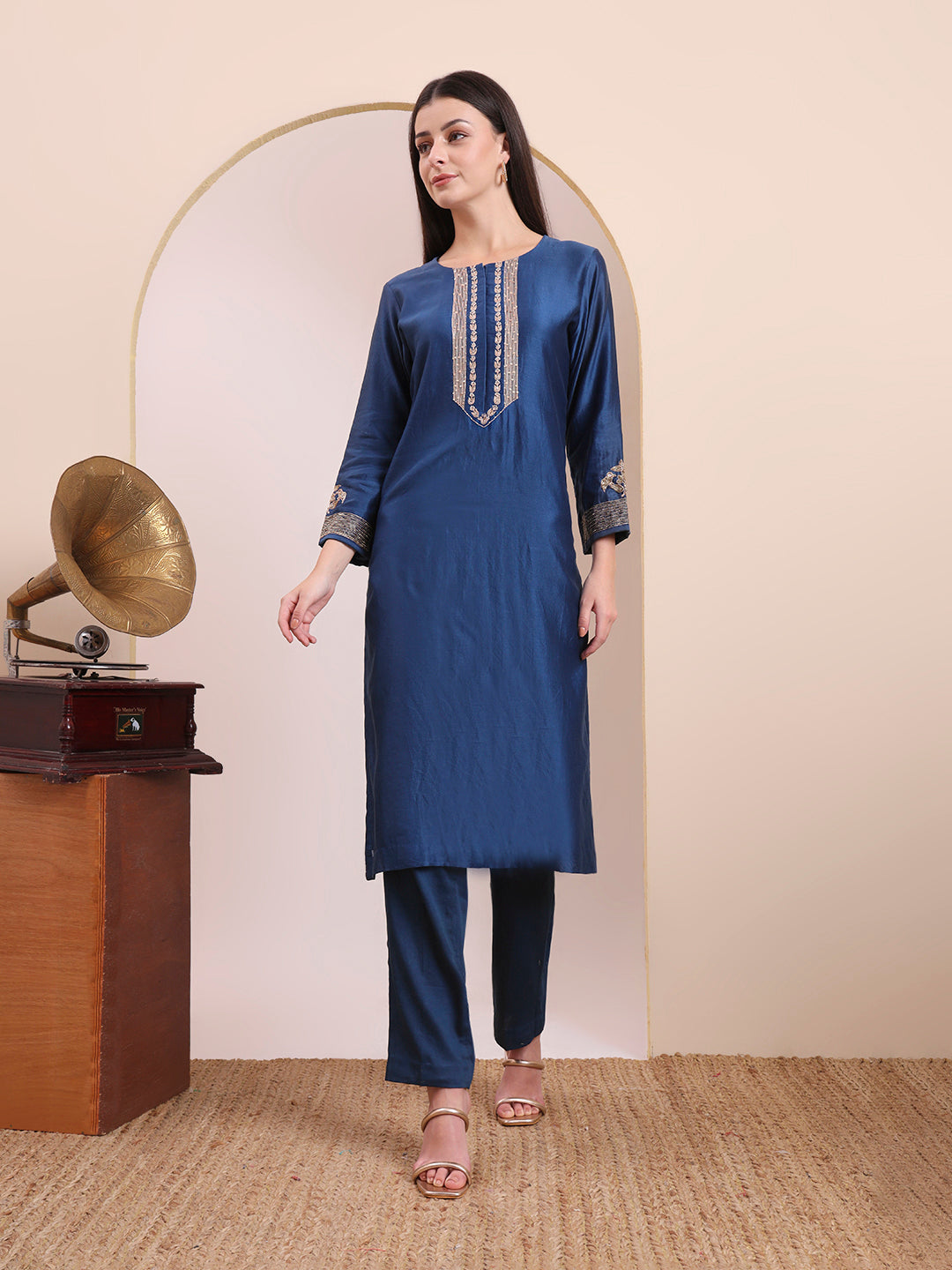 Midnight Blue Sequin & Thread Work Kurta Set