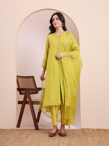 Lime Green Embroidered Suit Set