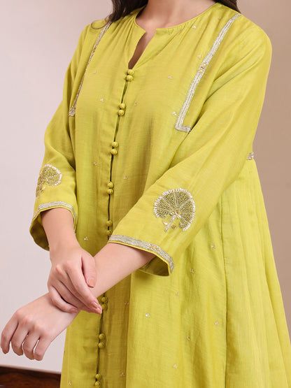 Lime Green Embroidered Suit Set