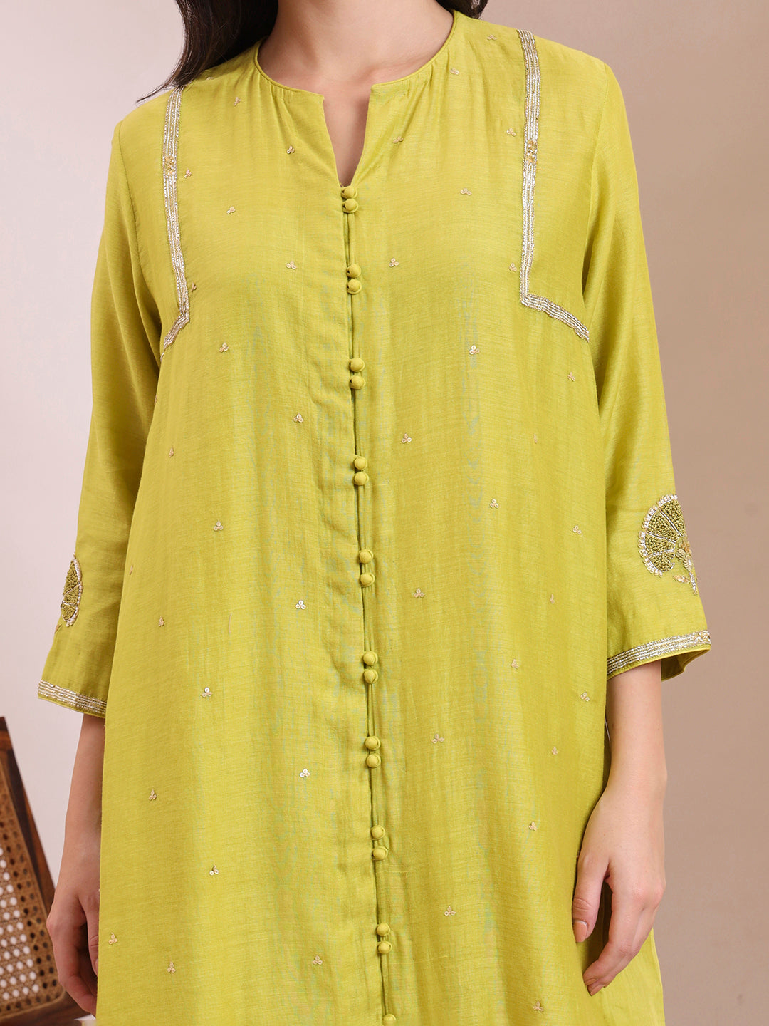 Lime Green Embroidered Suit Set