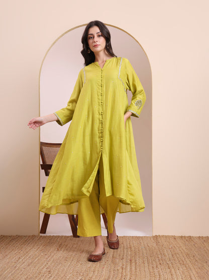 Lime Green Embroidered Suit Set