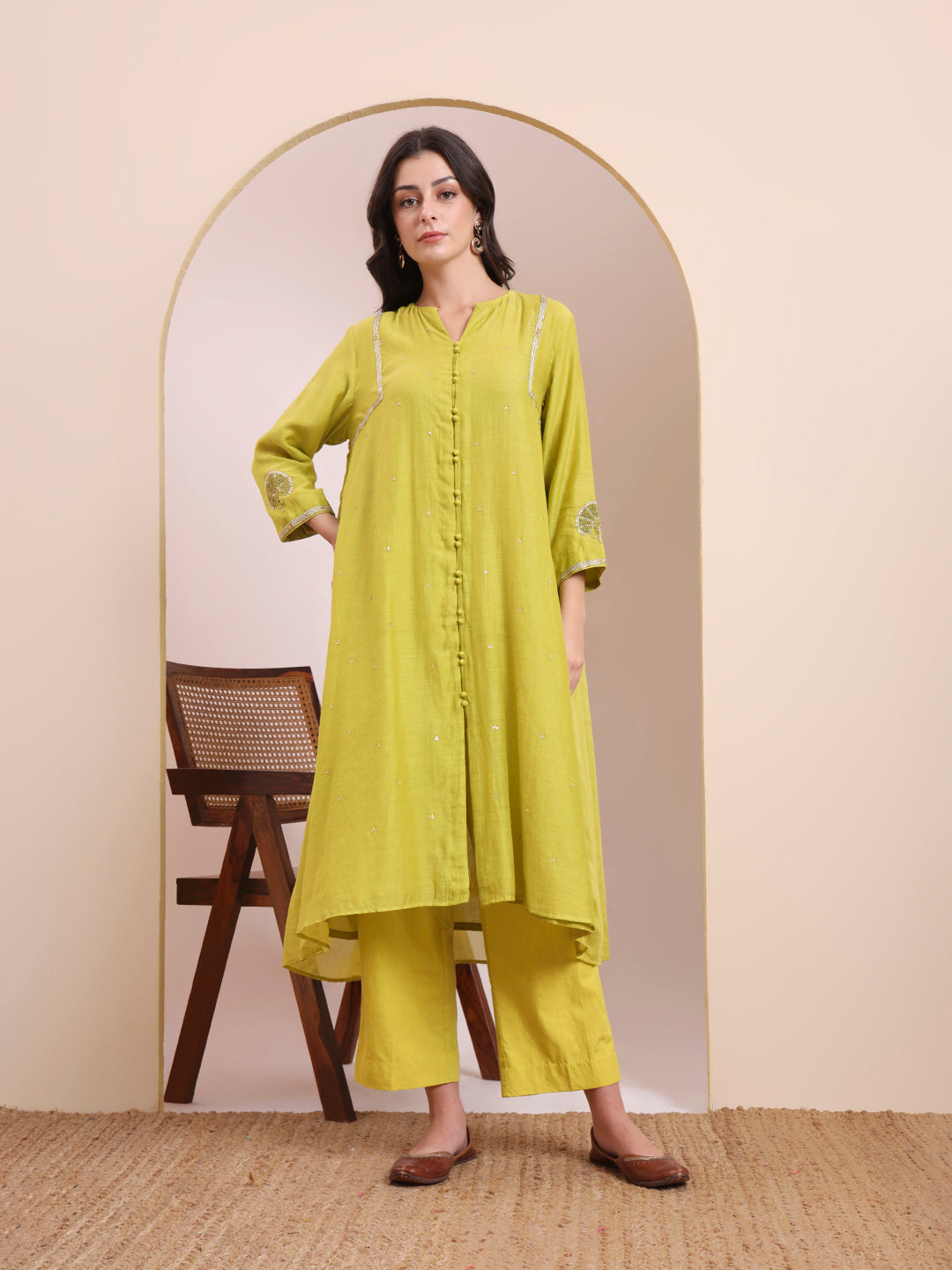 Lime Green Embroidered Suit Set